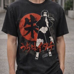 Ripple Junction Black Naruto Itachi Graphic Tee with Red Accent